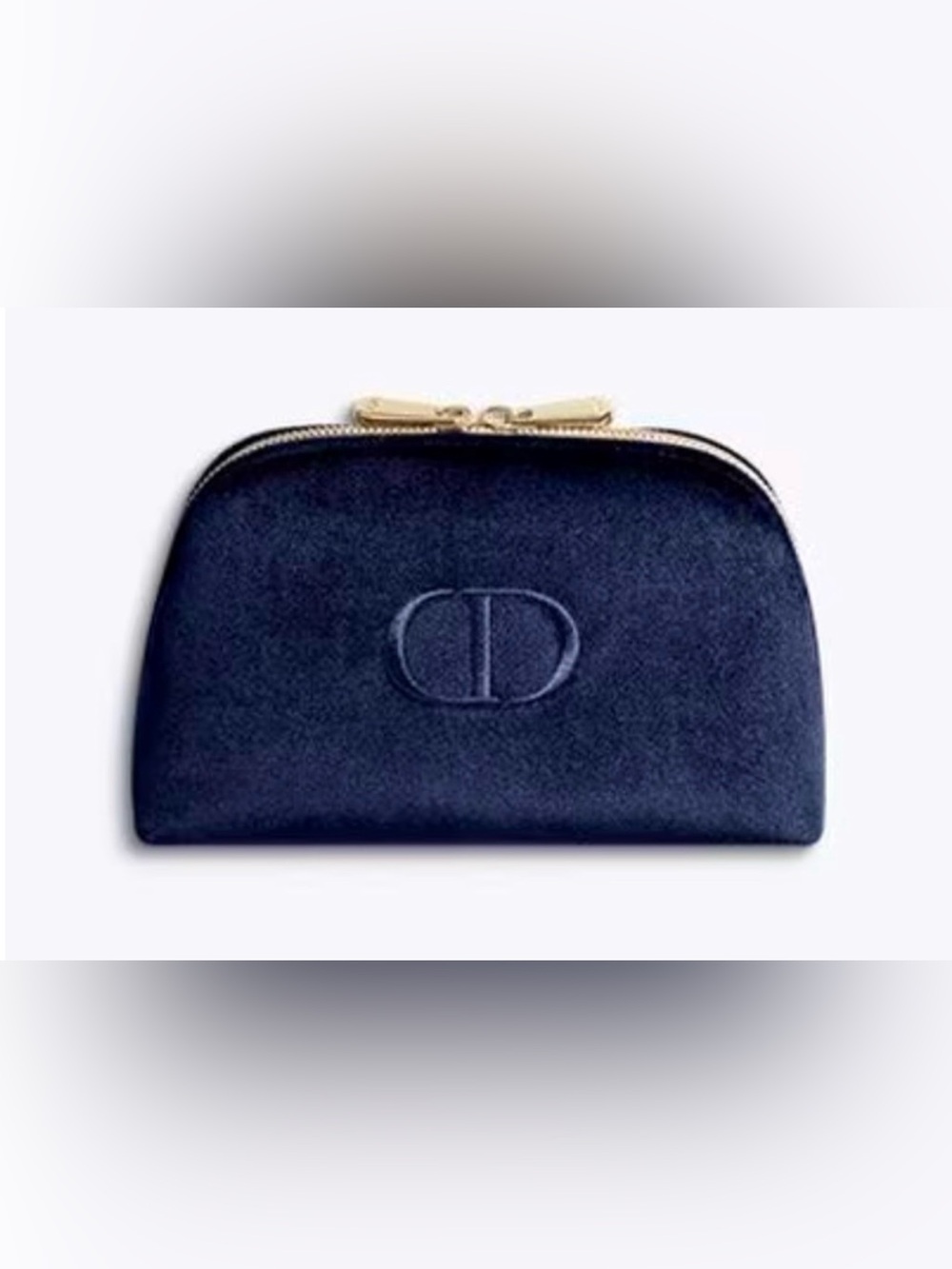Dior Dark Blue Embossed Logo Cosmetic Case with Gold Zipper velvet new in box